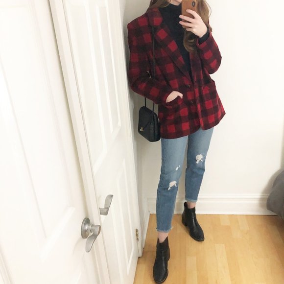 Vintage Danier Suede Plaid Check Red Blazer Jacket - Picture 10 of 10